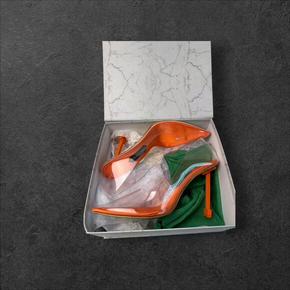 Jessica Rich Women So Fancy Tall Pump Clear Pointed Toe heel Orange Sz 6, 8, 9, - Picture 3 of 10